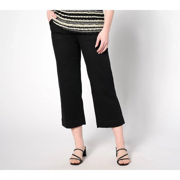 Belle by Kim Gravel Tall TripleLuxe Twill Wide Leg Cropped Pants Black Tall 26 - Picture 1 of 1